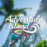 The Adventure Island logo with a waterslide & palm tree in background