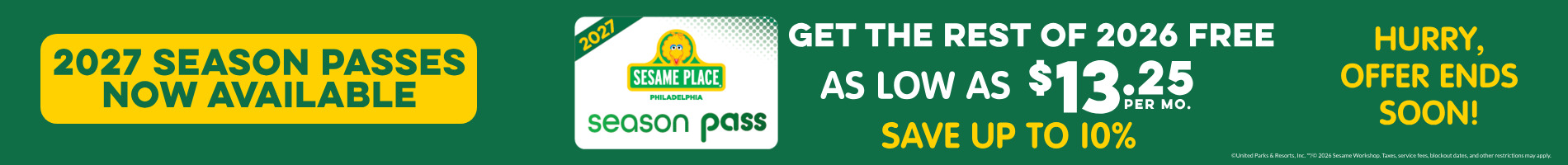 2027 Season Passes Get The Rest of 2026 FREE