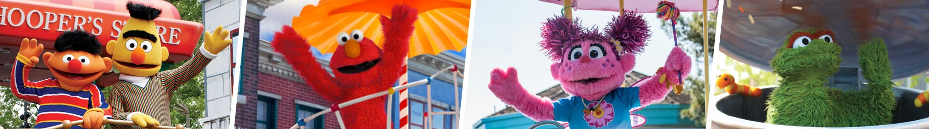Sesame Street friends in the Sesame Place Neighborhood Street Party Parade