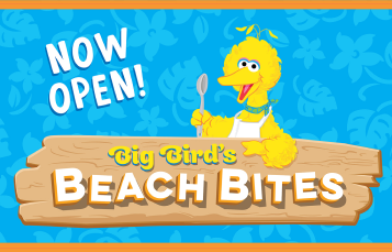 Big birds beach bites now open sign.