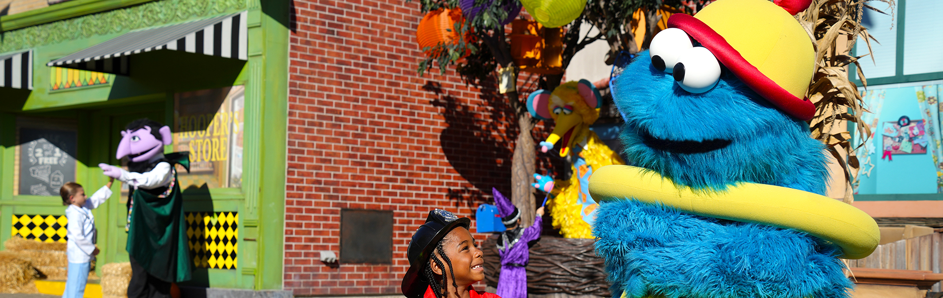 Cookie Monster during Sesame Place Halloween Spooktacular